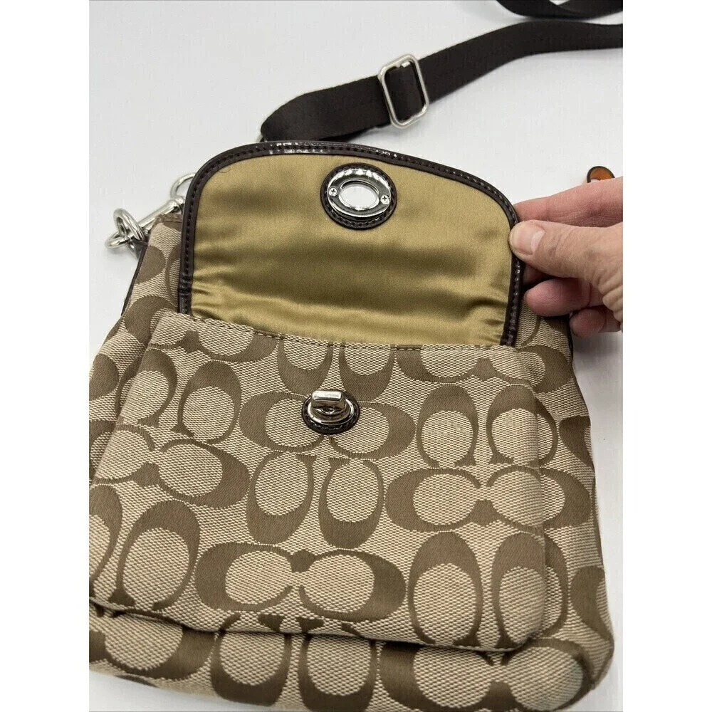 COACH Signature C Jacquard PARK Swingpack Crossbody  F49148 Khaki Mahogany